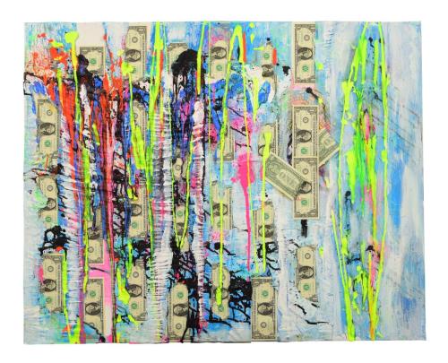 Untitled (2022); Collage; Acrylic, Banknotes & Transparent Paper on Canvas; 32'' x 40'' Ohne Titel; Collage; 80cm x 100cm